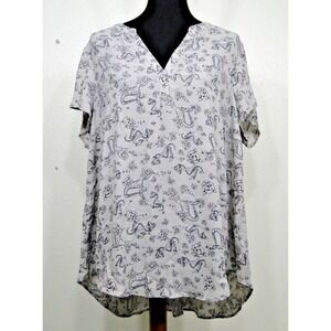 Torrid Short Sleeve Top‎ Size 1X Mermaid & Anchor Print Gray Tattoo Sailor